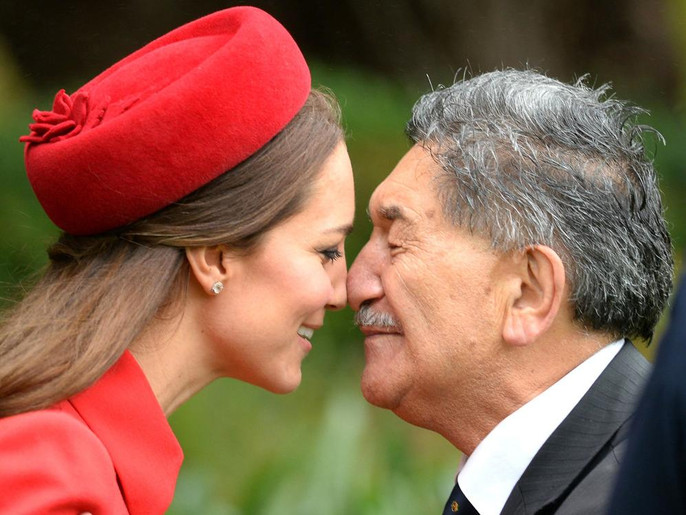 Kate Middleton, Prince greets in traditional Maori welcome in New Zealand.